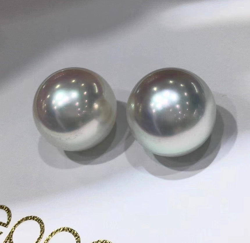 18k yellow gold white pearl earrings