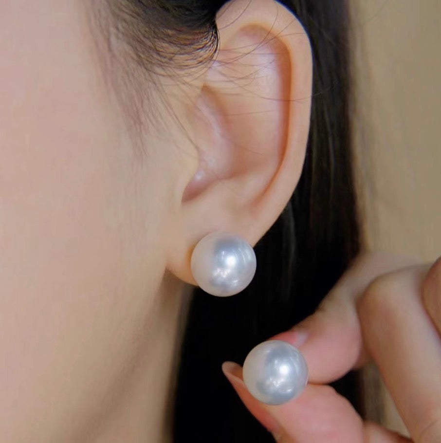 18k yellow gold white pearl earrings