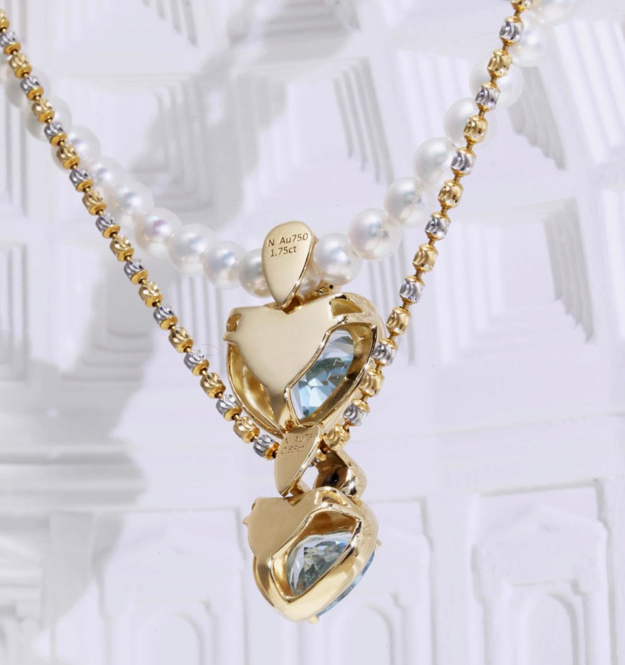 18k yellow gold jewelry diamond heart aquamarine pendant