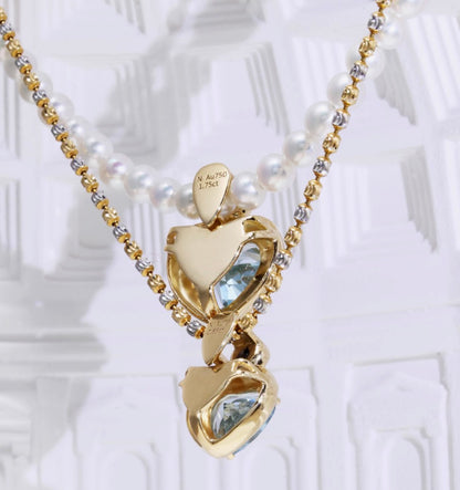 18k yellow gold jewelry diamond heart aquamarine pendant