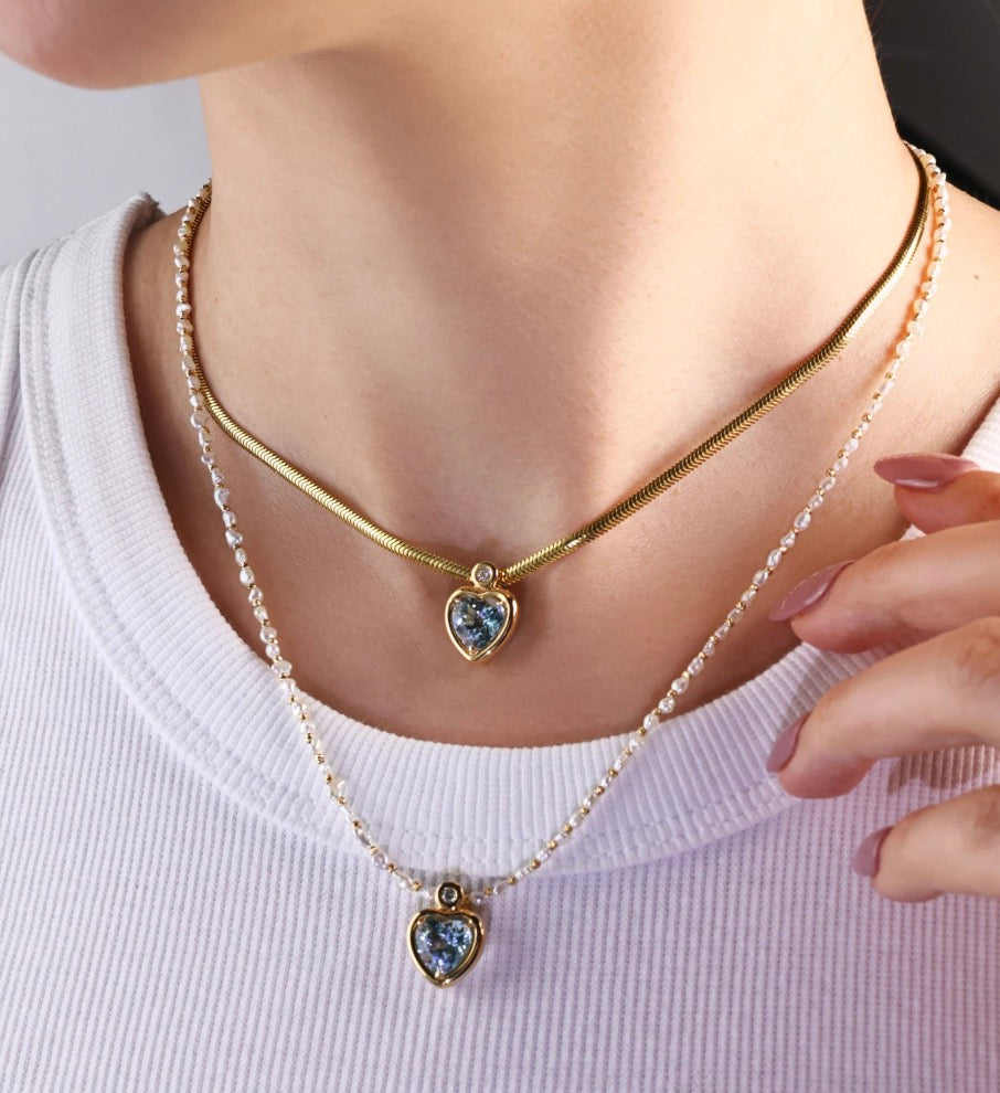 18k yellow gold jewelry diamond heart aquamarine pendant