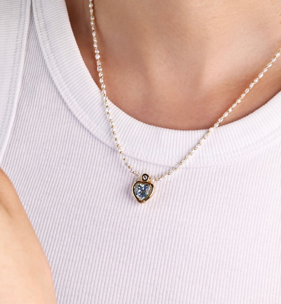 18k yellow gold jewelry diamond heart aquamarine pendant