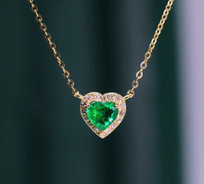 18k yellow gold jewelry emerald heart necklace diamonds