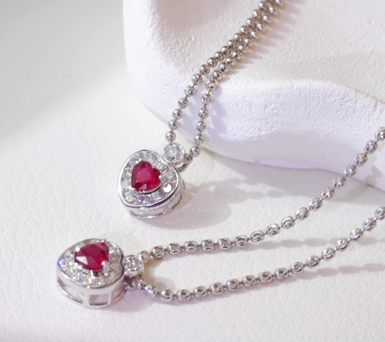18k white gold jewelry heart diamonds ruby