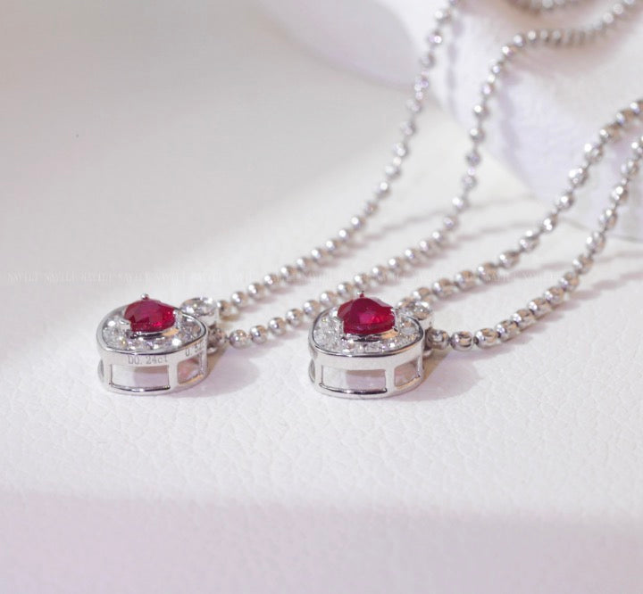 18k white gold jewelry heart diamonds ruby