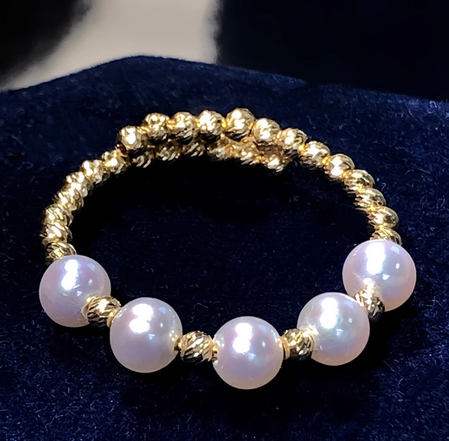 18k yellow gold akoya pearl wired ring