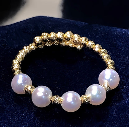 18k yellow gold akoya pearl wired ring