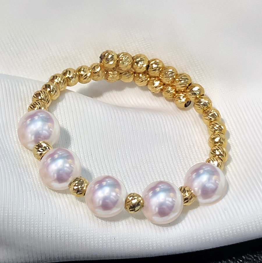 18k yellow gold akoya pearl wired ring