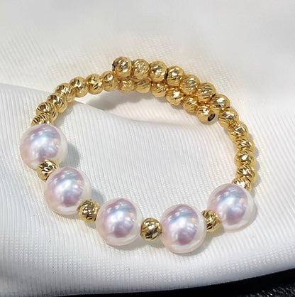 18k yellow gold akoya pearl wired ring