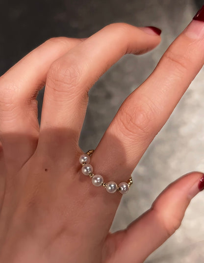 18k yellow gold akoya pearl wired ring