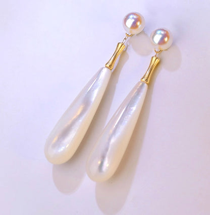 18k yellow gold akoya pearl earrings teardrop dangling