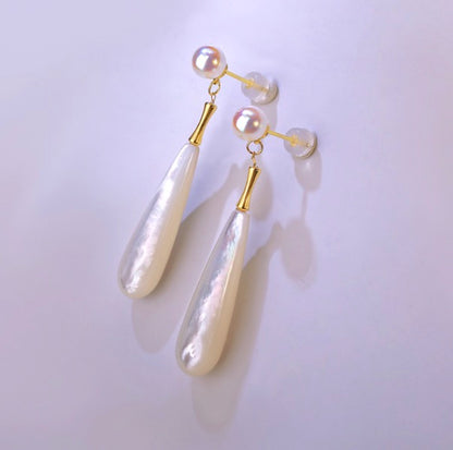 18k yellow gold akoya pearl earrings teardrop dangling
