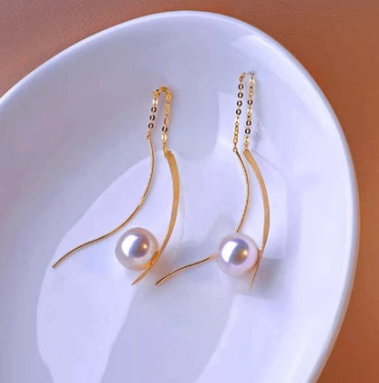 18K gold akoya pearl dangling S earrings