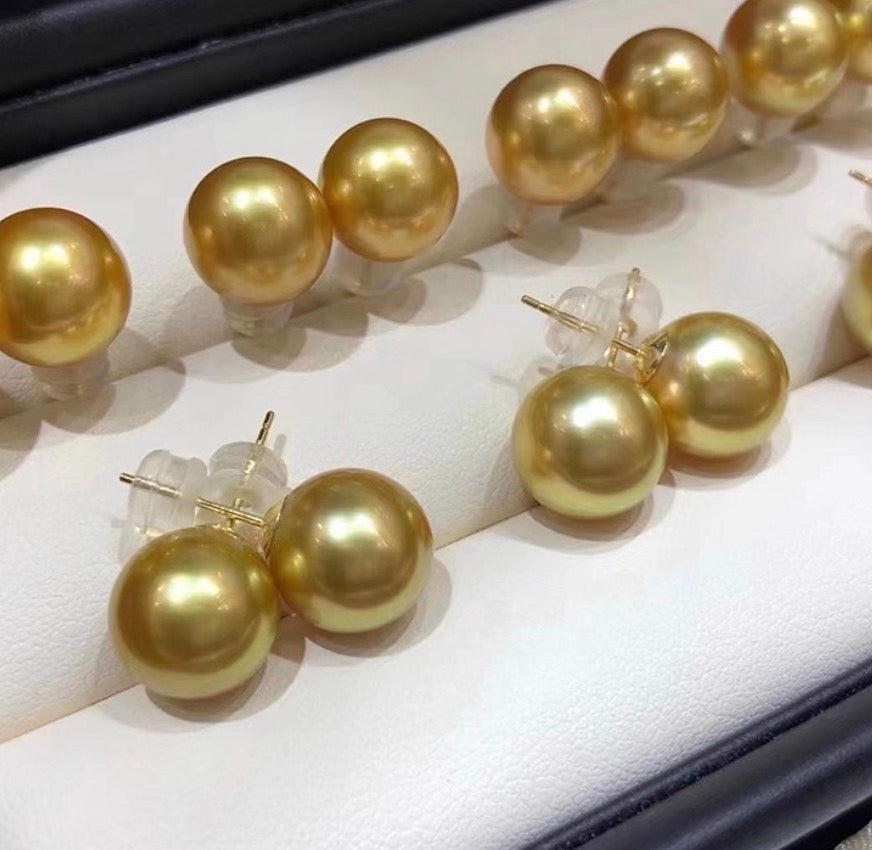 K18YG ゴールデンパール 9-10mm~ 南洋真珠 18K イエローゴールド ゴールドパール ピアス スタッドピアス 一粒