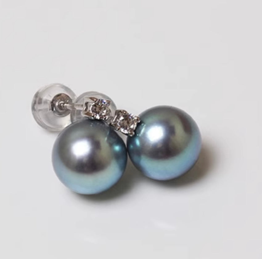 K18YG WG 真麻多真珠 グレーパール ピアス 灰色 18K イエローゴールド ホワイトゴールド 灰色アコヤ 灰色あこや 真麻多