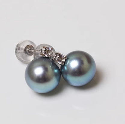 K18YG WG 真麻多真珠 グレーパール ピアス 灰色 18K イエローゴールド ホワイトゴールド 灰色アコヤ 灰色あこや 真麻多