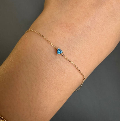 K14YG アクアマリン ブレスレット 14K ブレス イエローゴールド ハート ハート型 スクエア ワンポイント 細め シンプル