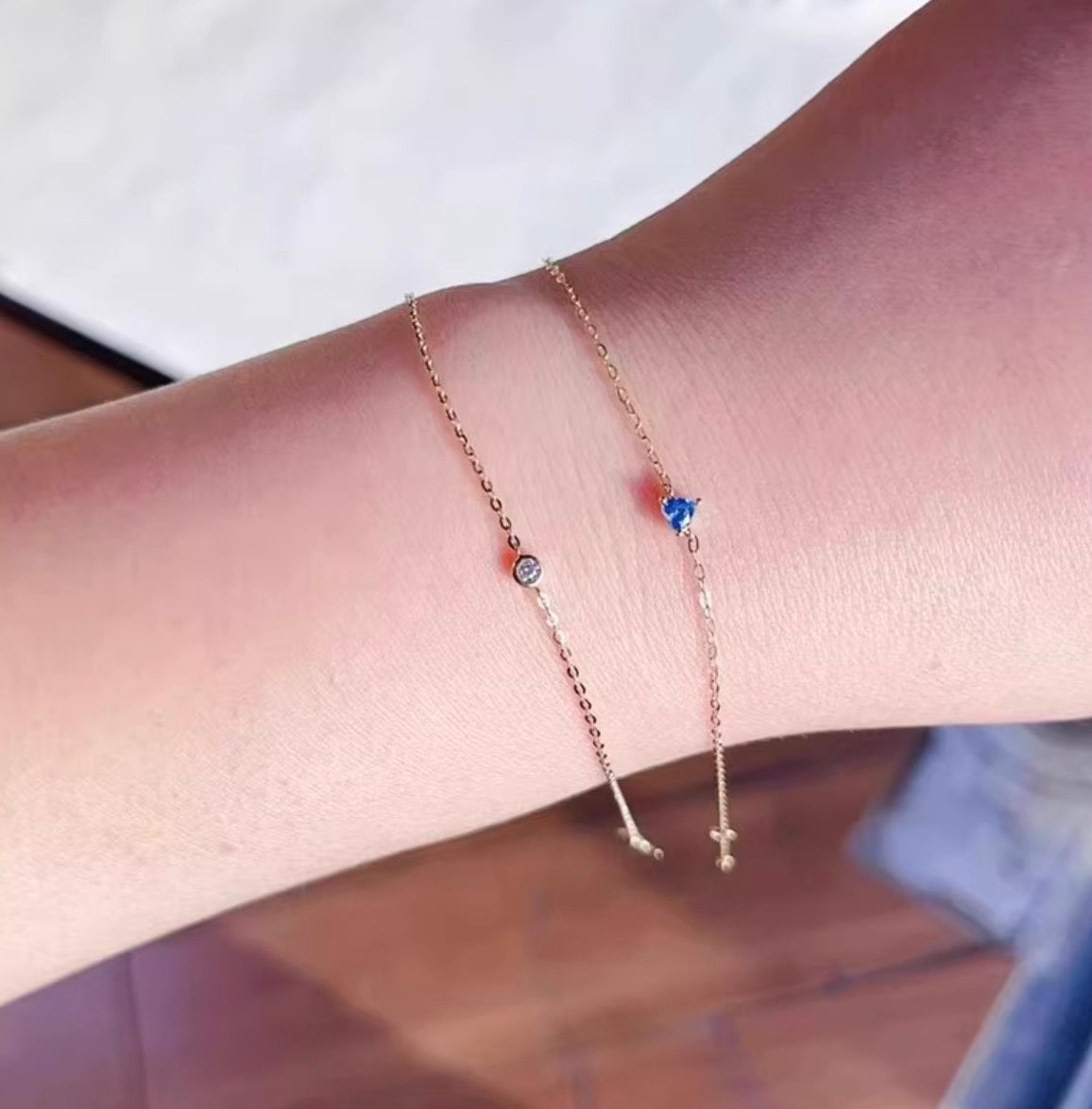 K14YG アクアマリン ブレスレット 14K ブレス イエローゴールド ハート ハート型 スクエア ワンポイント 細め シンプル