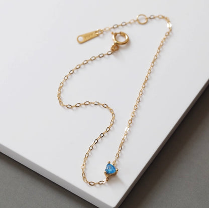 K14YG アクアマリン ブレスレット 14K ブレス イエローゴールド ハート ハート型 スクエア ワンポイント 細め シンプル