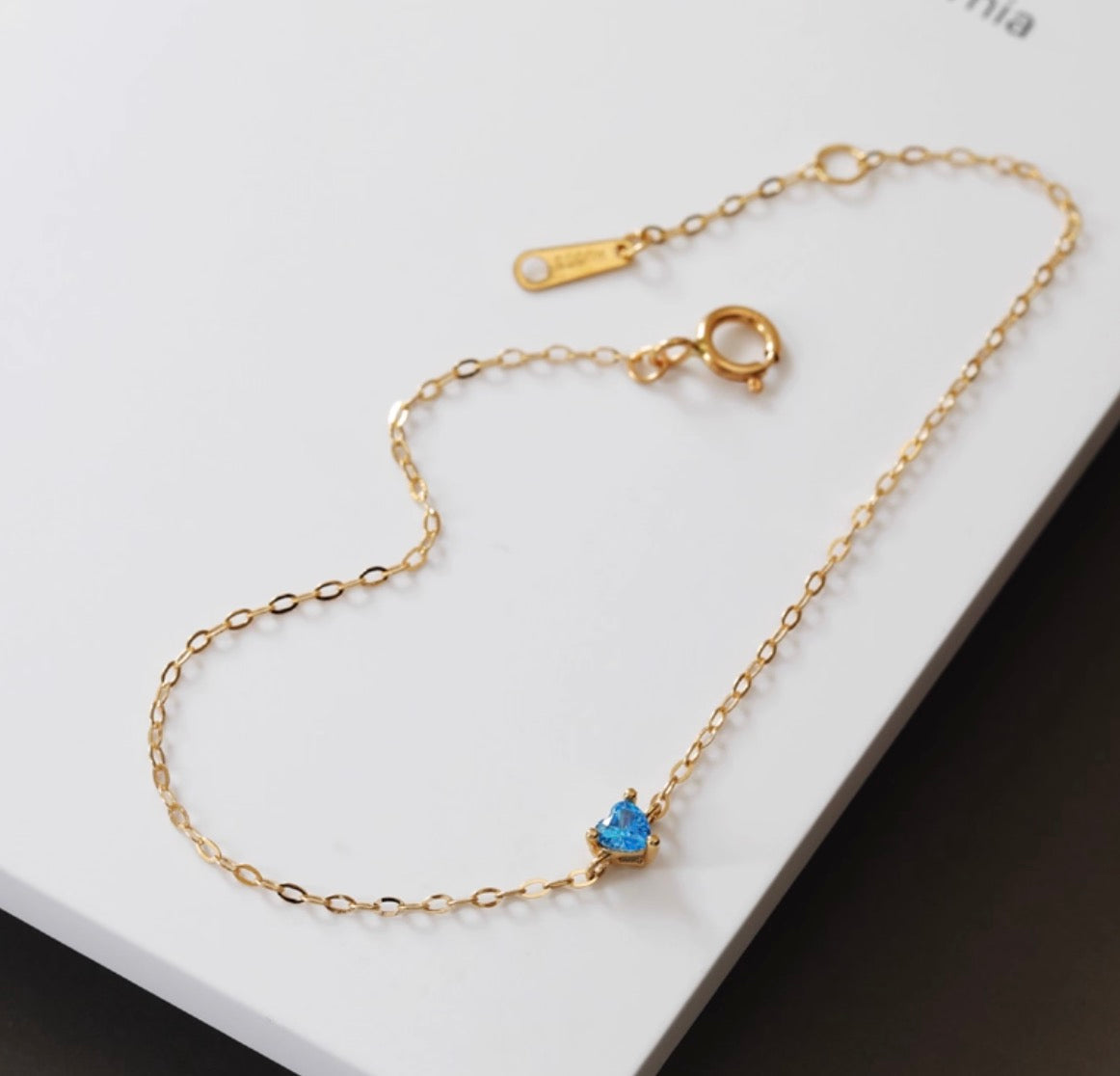 K14YG アクアマリン ブレスレット 14K ブレス イエローゴールド ハート ハート型 スクエア ワンポイント 細め シンプル