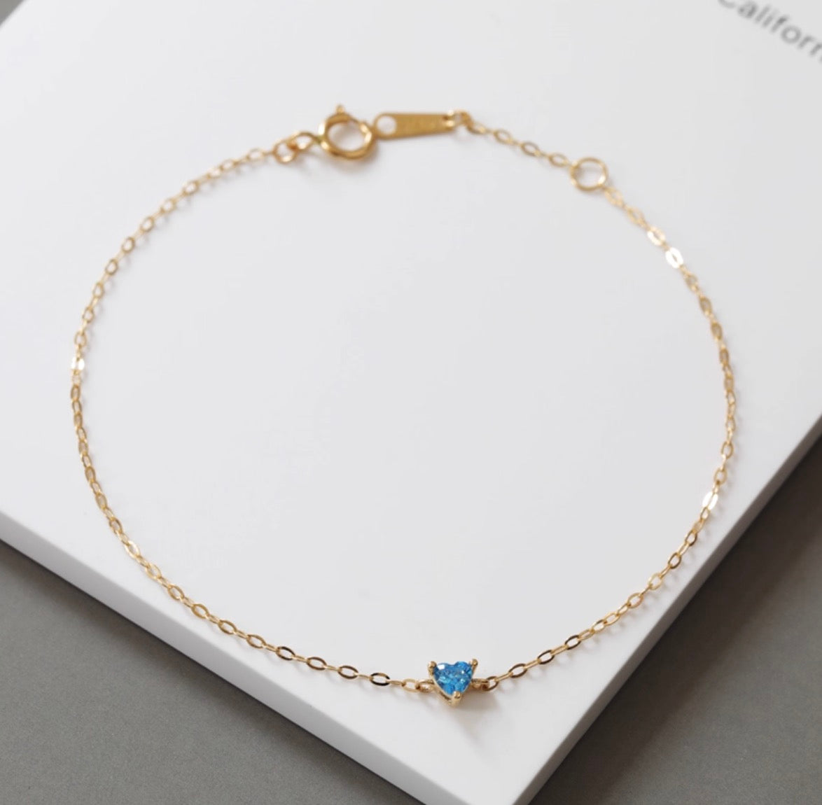 K14YG アクアマリン ブレスレット 14K ブレス イエローゴールド ハート ハート型 スクエア ワンポイント 細め シンプル