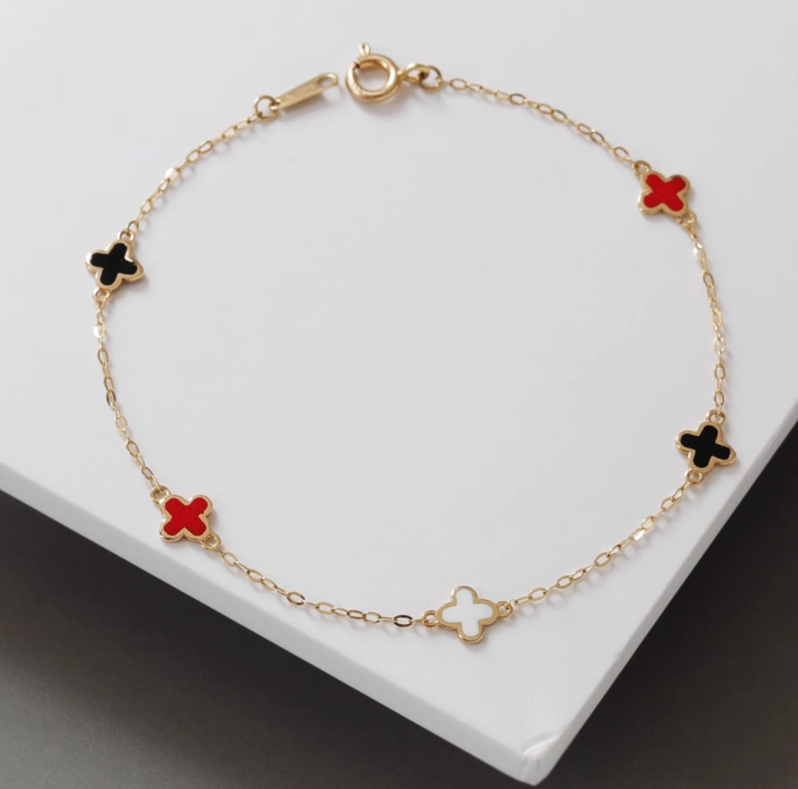 14k clover charm station bracelet