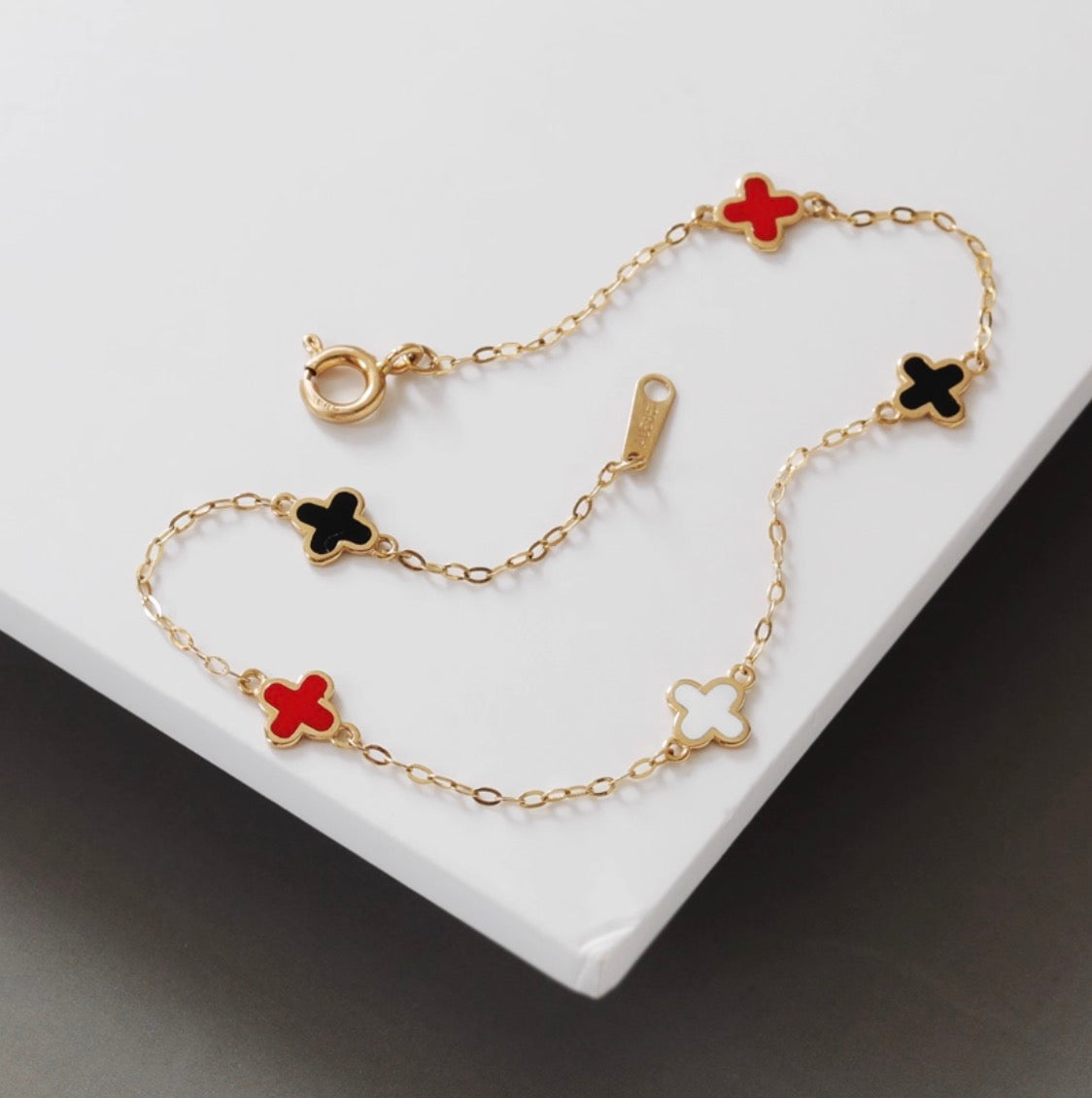 14k clover charm station bracelet