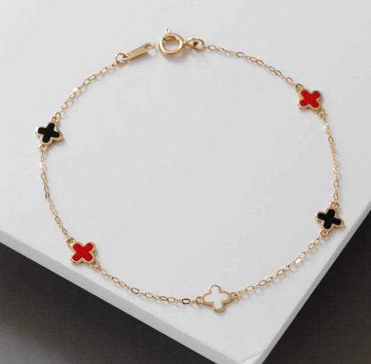 14k clover charm station bracelet