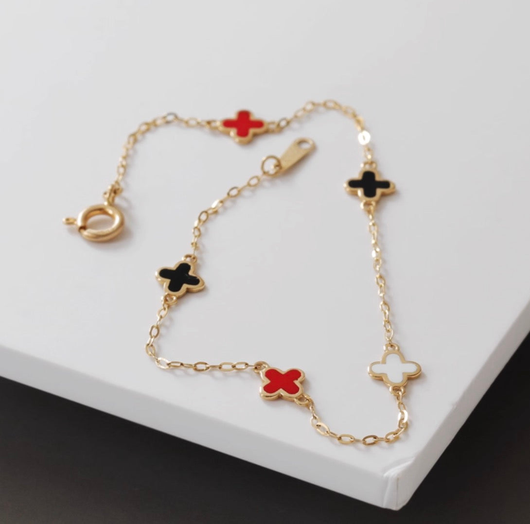 14k clover charm station bracelet