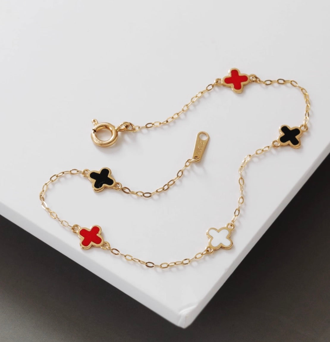 14k clover charm station bracelet