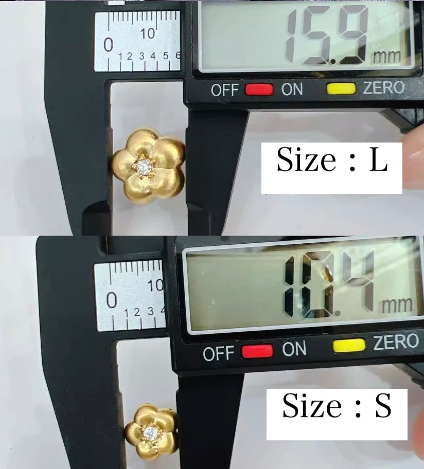 K18YG ピアス 桜 梅 スタッド 花 18k ヘアライン ぷっくり やすり加工 艶消し 可愛い イエローゴールド 中空ピアス