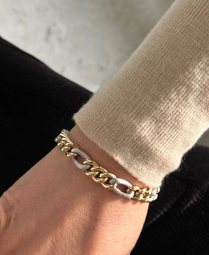 K18YG WG 喜平チェーン オーバル ツイスト ブレスレット 太め 18K メンズ レディース ミックスチェーン イエローゴールド ホワイトゴールド