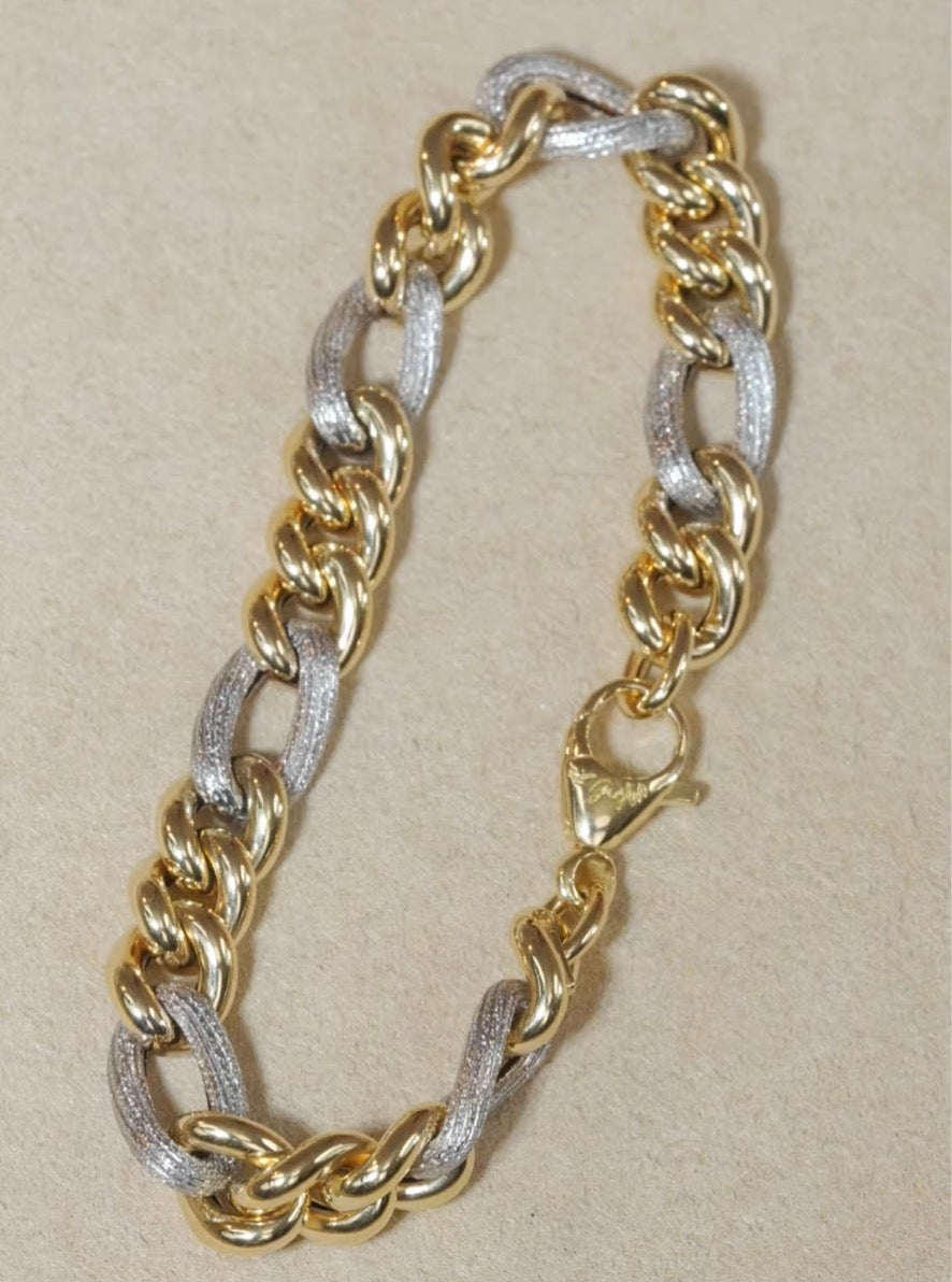 K18YG WG 喜平チェーン オーバル ツイスト ブレスレット 太め 18K メンズ レディース ミックスチェーン イエローゴールド ホワイトゴールド