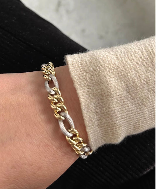 K18YG WG 喜平チェーン オーバル ツイスト ブレスレット 太め 18K メンズ レディース ミックスチェーン イエローゴールド ホワイトゴールド