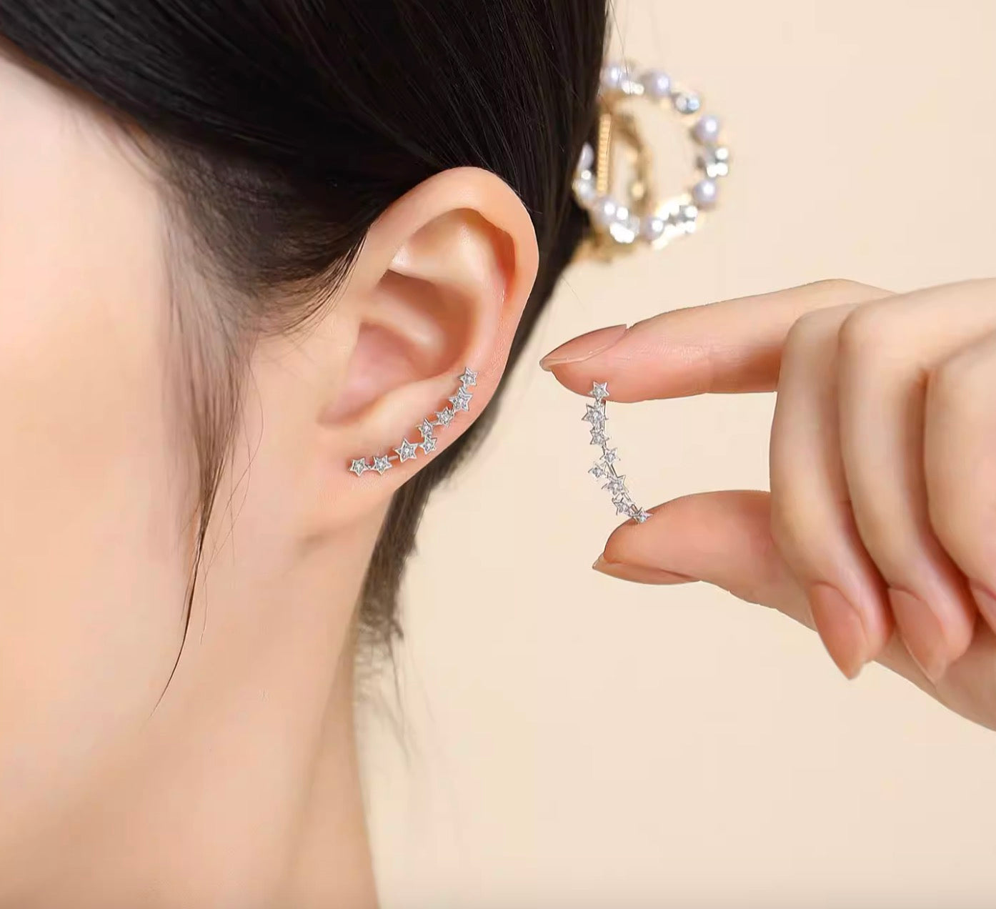 K18YG WG PG シングルピアス ダイヤモンド 18K イヤーカフ ピアス フックピアス 星 スター YG イエローゴールド ダイヤ ホワイトゴールド