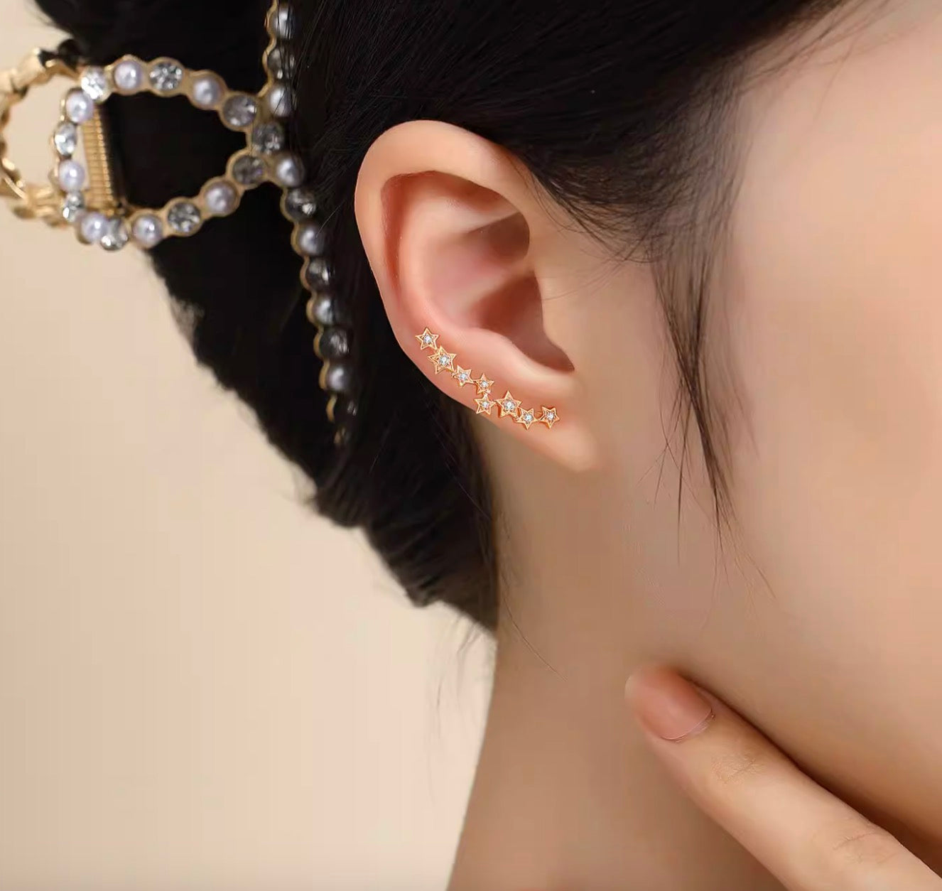 K18YG WG PG シングルピアス ダイヤモンド 18K イヤーカフ ピアス フックピアス 星 スター YG イエローゴールド ダイヤ ホワイトゴールド