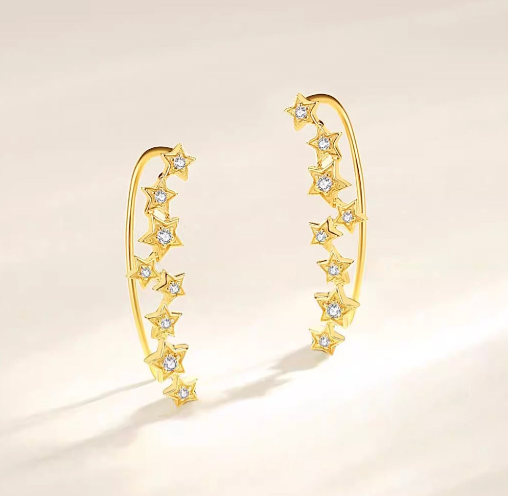 K18YG WG PG シングルピアス ダイヤモンド 18K イヤーカフ ピアス フックピアス 星 スター YG イエローゴールド ダイヤ ホワイトゴールド