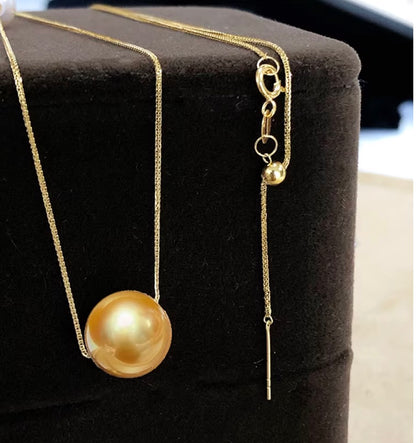 K18YG あこや真珠 ゴールデンパール ネックレス 2way ツインパール ペンダント 双子 スルー 18K ベネチアンチェーン ボックスチェーン