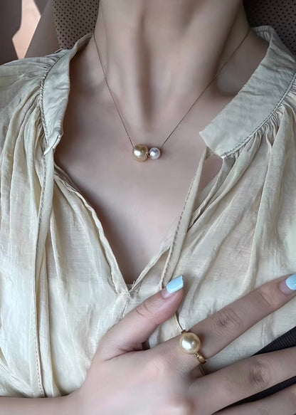 K18YG あこや真珠 ゴールデンパール ネックレス 2way ツインパール ペンダント 双子 スルー 18K ベネチアンチェーン ボックスチェーン