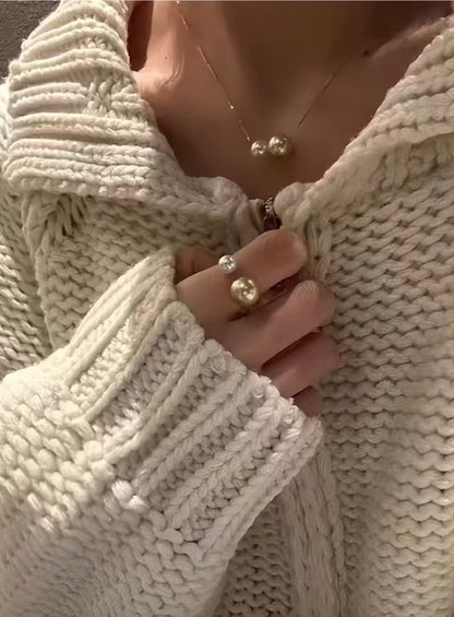 K18YG あこや真珠 ゴールデンパール ネックレス 2way ツインパール ペンダント 双子 スルー 18K ベネチアンチェーン ボックスチェーン