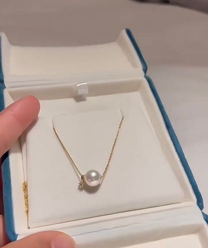 K18YG あこや真珠 スルーネックレス ペンダント ダイヤモンド 18K YG K18 イエローゴールド ダイヤ ネックレス 一粒 ショパンチェーン