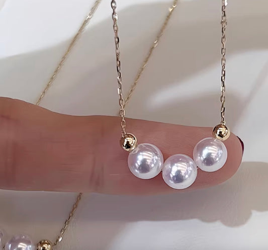 K18YG あこや真珠 スマイルネックレス 18K YG ペンダント 3珠 3粒 3玉 akoya pearl アコヤ ネックレス スマイル 小粒 パール アコヤ真珠