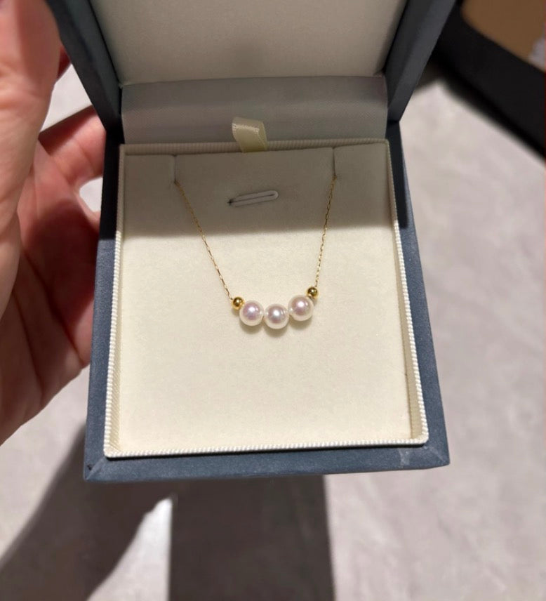 K18YG あこや真珠 スマイルネックレス 18K YG ペンダント 3珠 3粒 3玉 akoya pearl アコヤ ネックレス スマイル 小粒 パール アコヤ真珠