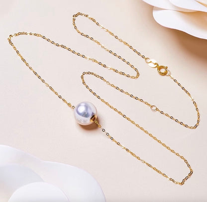 K18YG 白蝶真珠 オーストラリア産 ホワイトパール 一粒ペンダント スルーネックレス イエローゴールド 18k white pearl pendant