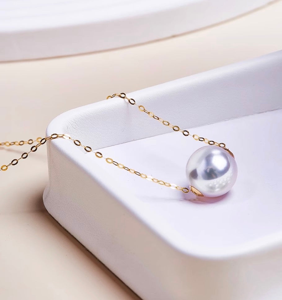 K18YG 白蝶真珠 オーストラリア産 ホワイトパール 一粒ペンダント スルーネックレス イエローゴールド 18k white pearl pendant