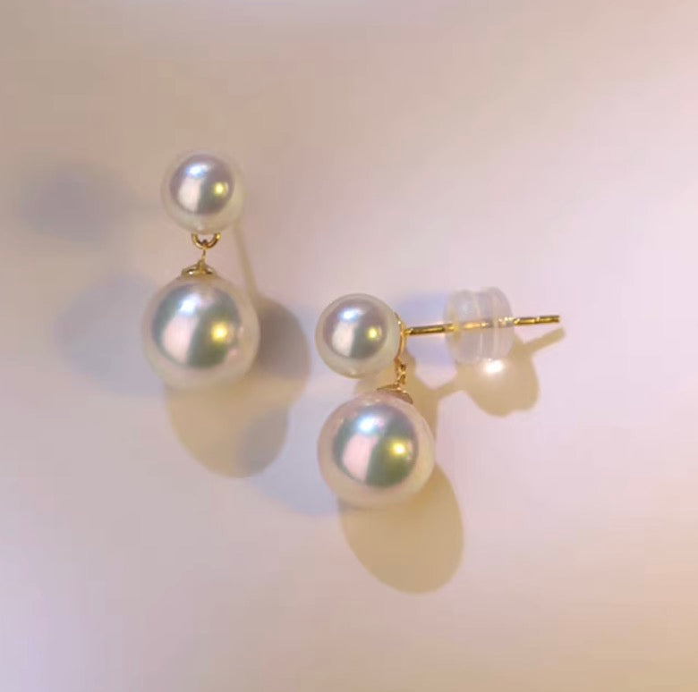 K18YG あこや真珠 パール ピアス スタッドピアス 揺れる 双子 ツイン ダブルパール イエローゴールド YG 18K あこや アコヤ真珠