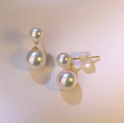 K18YG あこや真珠 パール ピアス スタッドピアス 揺れる 双子 ツイン ダブルパール イエローゴールド YG 18K あこや アコヤ真珠