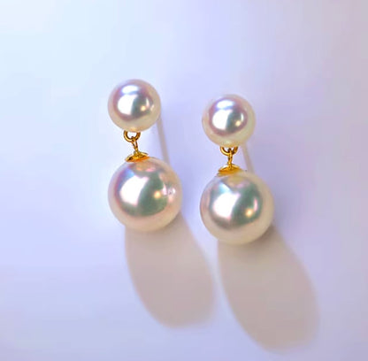 K18YG あこや真珠 パール ピアス スタッドピアス 揺れる 双子 ツイン ダブルパール イエローゴールド YG 18K あこや アコヤ真珠