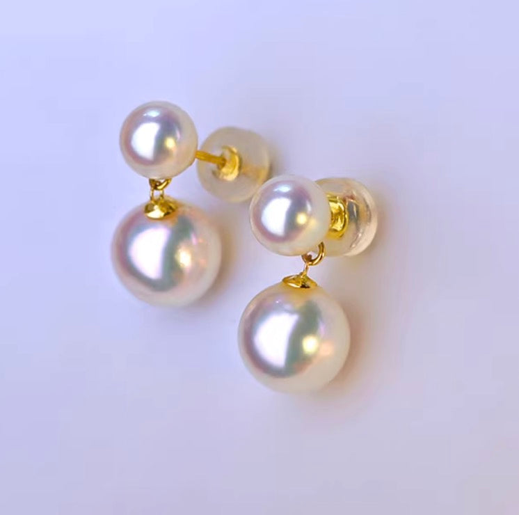 K18YG あこや真珠 パール ピアス スタッドピアス 揺れる 双子 ツイン ダブルパール イエローゴールド YG 18K あこや アコヤ真珠