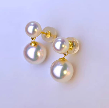 K18YG あこや真珠 パール ピアス スタッドピアス 揺れる 双子 ツイン ダブルパール イエローゴールド YG 18K あこや アコヤ真珠